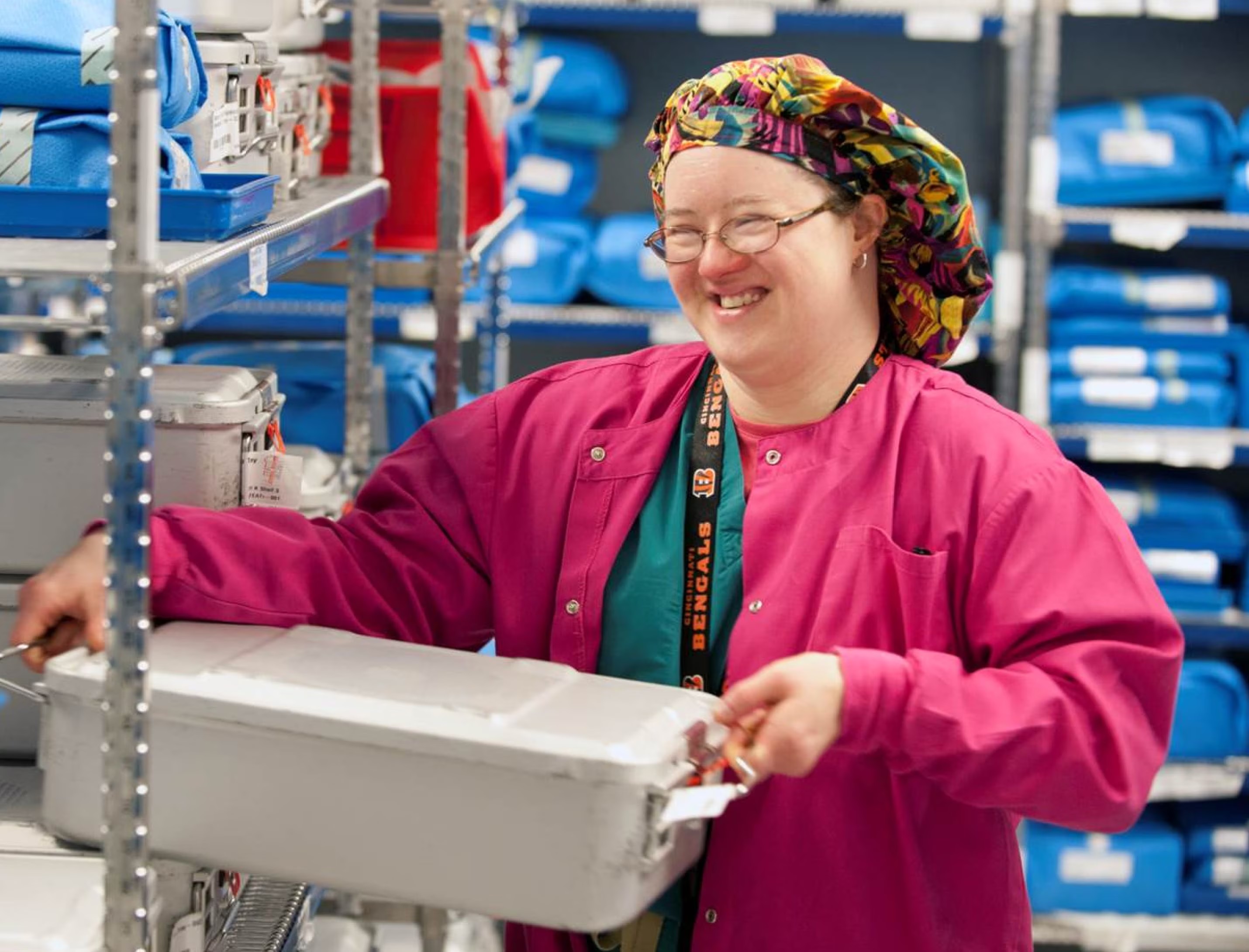 Woman working in scrubs