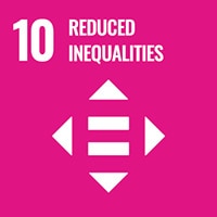 Pink SDG10 Reduced Inequalities logo featuring an equal sign with arrows pointing up down and side to side icon.