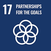 Blue SDG17 Partnership for the Goals logo featuring five interlocking circles icon.