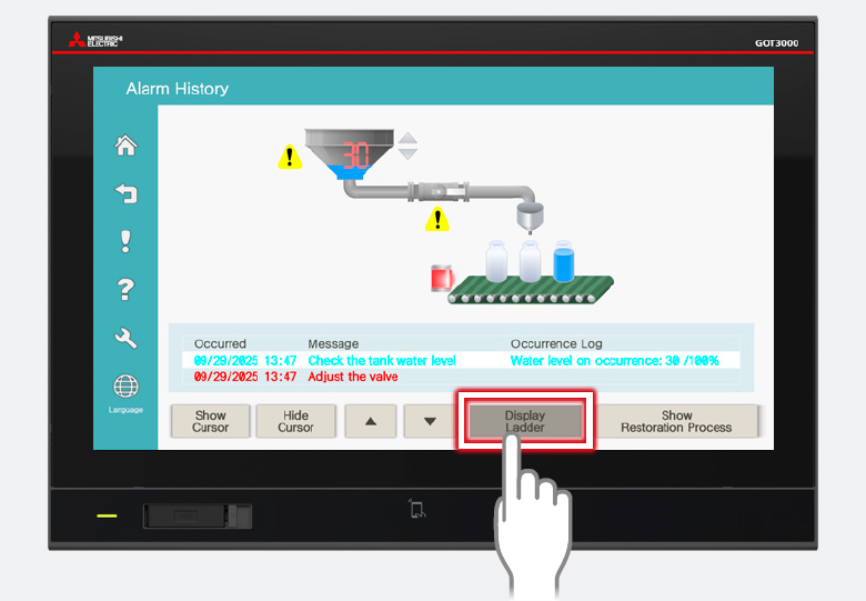 Alarm history screen (user-created)